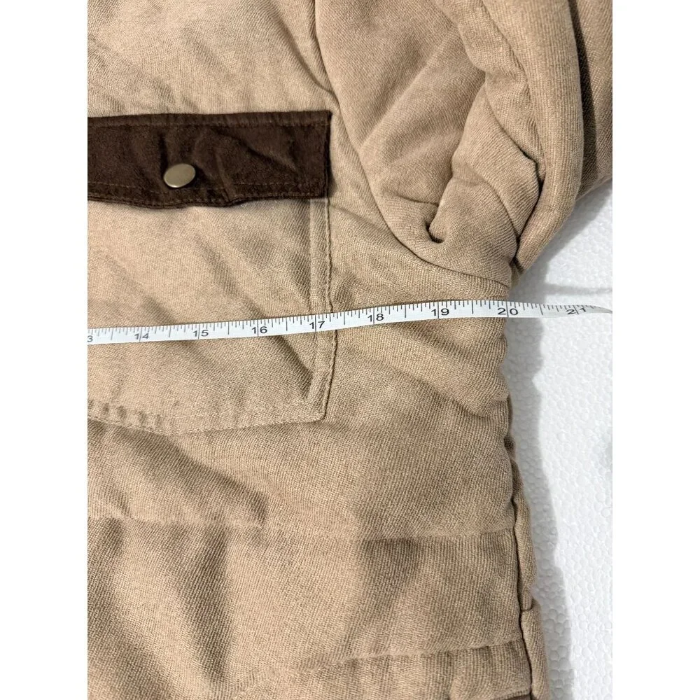 Outlander By Craft+Flow Small Quilted Tan & Brown Jacket With Snap Buttons
